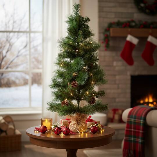 Northlight 39" Mixed Pine & Pinecones Artificial Christmas Tree in Jute Base